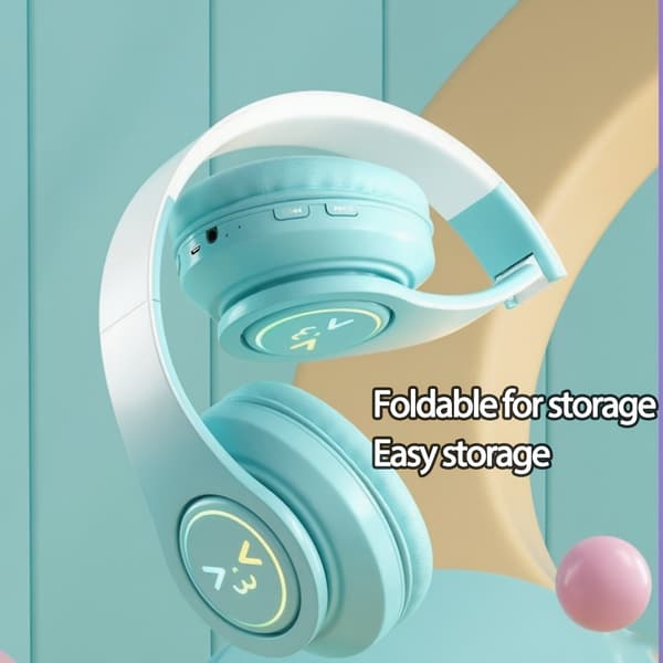 Bluetooth-øretelefoner, børnehovedtelefoner med lysende trådløst design (pink)