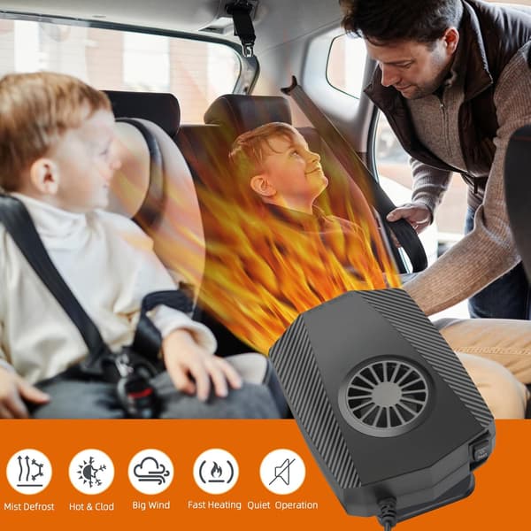 Bilvarmer 12V varme afrimer dugfjerner, 360° roterende (sort)
