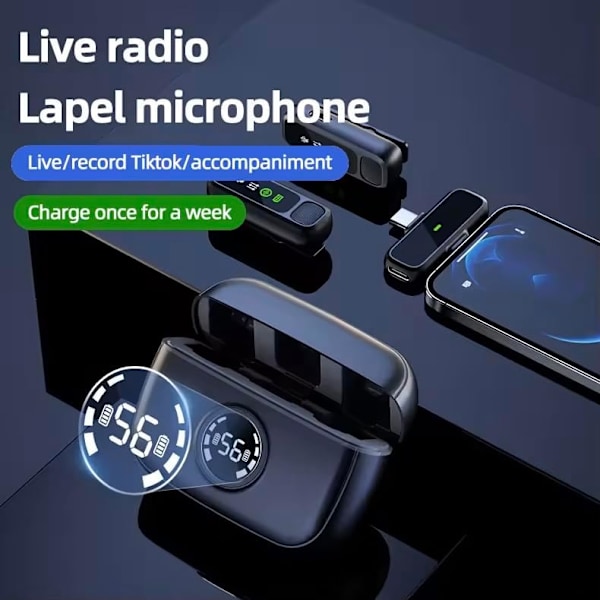 Lavalier Mikrofon 2 I 1 Trådløs Støjreduktion Til Live Interview Vlog Egnet Til Android Og Apple (Sort)