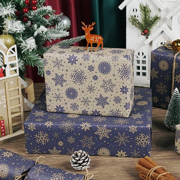 Julklappspapper Dubbelsidigt snöflingemönstrat papper (43CMX10M)