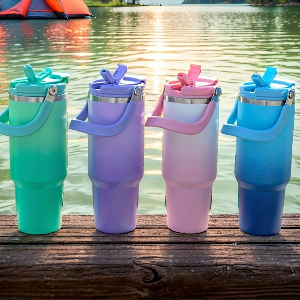 Rostfri Gradient Isolerad Sportvattenflaska 900ML Grön