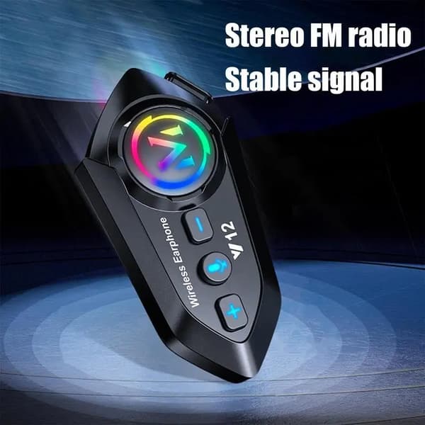 Bluetooth Motorcykelhjelm Intercom Headset V12 Sort