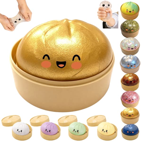 Dumpling Squishy Stressbold, Glitterbold Squishy, Sensorisk Klemmelegetøj til Stresslindring (guld)