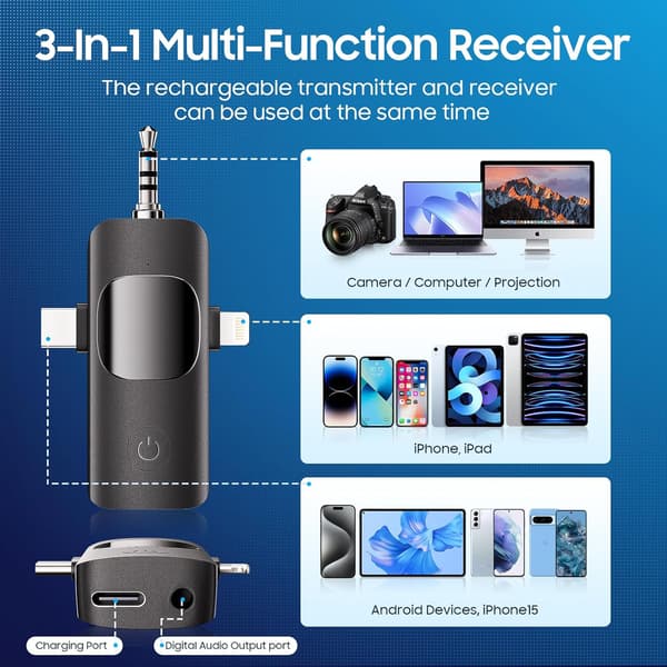 Professionell Trådlös Lavalier Mini Mikrofon - 3-i-1 Mikrofon För Iphone/Android/Kamera