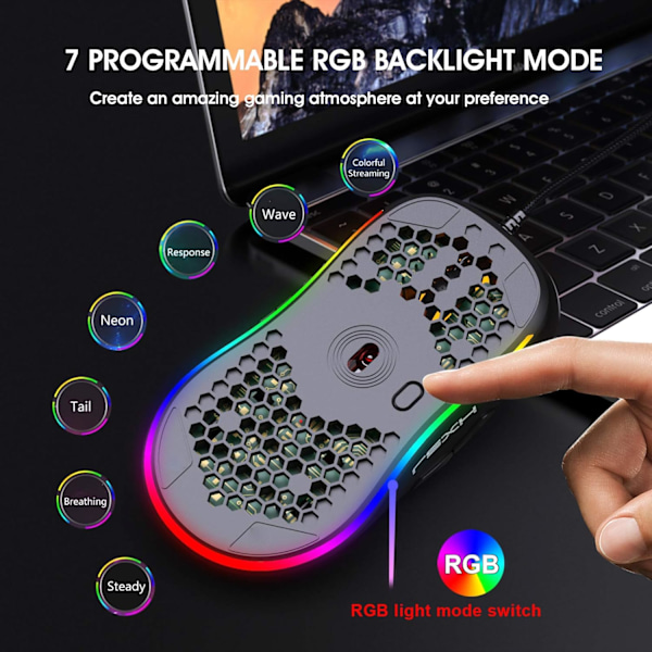 Trådlös Gamingmus 3 Lägen 2.4G RGB Bluetooth Mus RGB 3600 DPI