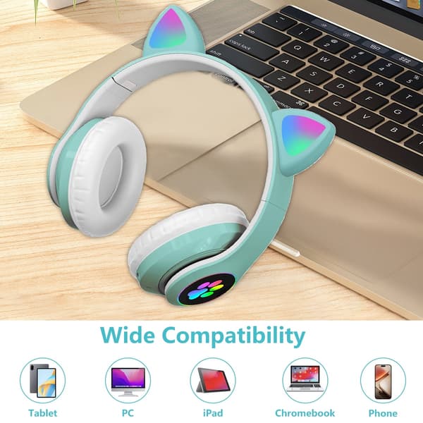 Bluetooth-hörlurar, barnhörlurar, med RGB-kattöron (grön)