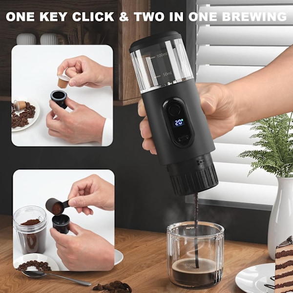 Bärbar Kaffemaskin 3 I 1 Pumptyp Extrahera Koncentrerat Pulver Kapsel Dubbel Användning Beige