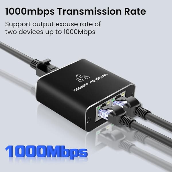 Ethernet Splitter 1 til 2, 1000Mbps RJ45 Netværks Splitter med USB Strøm, Dobbelt Enhed Support til Cat5/6/7/8