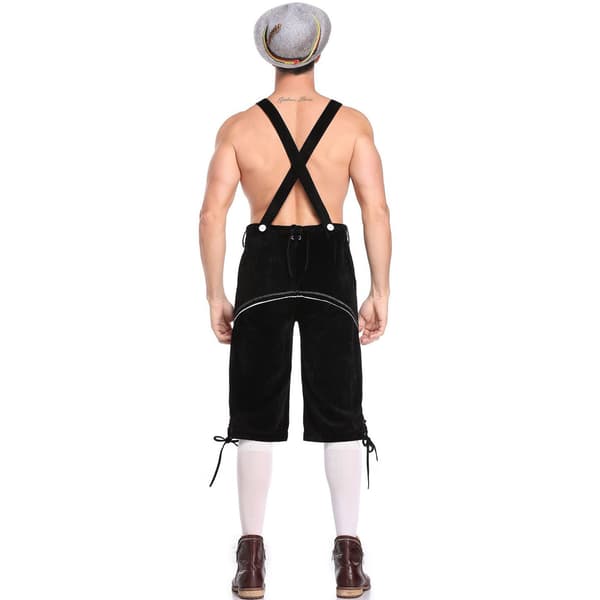 Oktoberfestkostume, herreoveralls, med hat, til ølfester - sort (L)