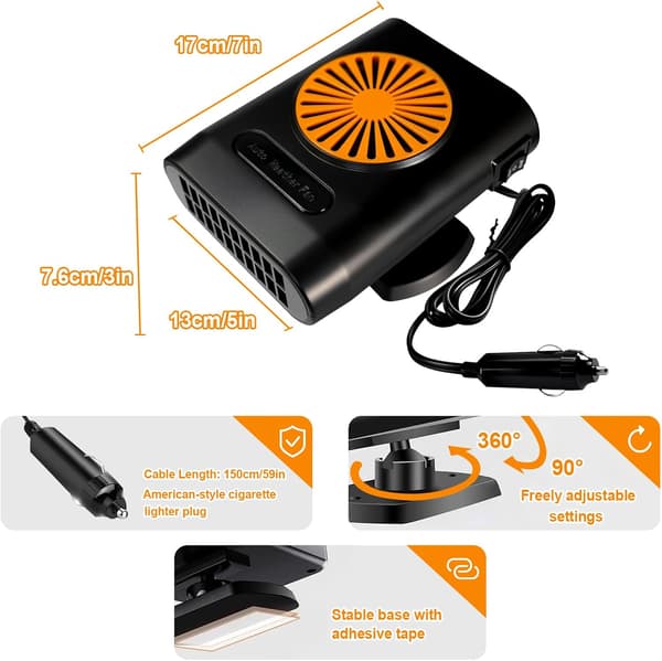 Bilvarmer 12V bil frontrute defroster avdugger svart
