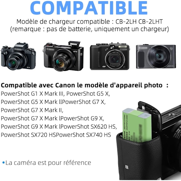 CB-2LH NB-13L Batterioplader til Canon PowerShot G1 X Mark II G5X Mark II G7 X Mark II G9 X Mark II SX730 SX740