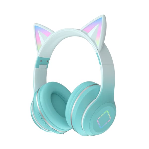 Bluetooth-hörlurar, Stereo barnhörlurar med lysande kattöron (grön)