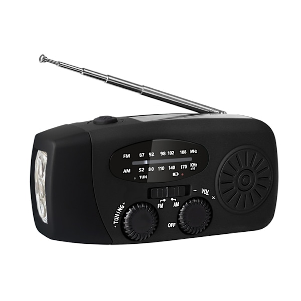 Handvevradio med LED-ficklampa, AM/FM-väderradio med handvev, 2000mAh batteri, (svart)