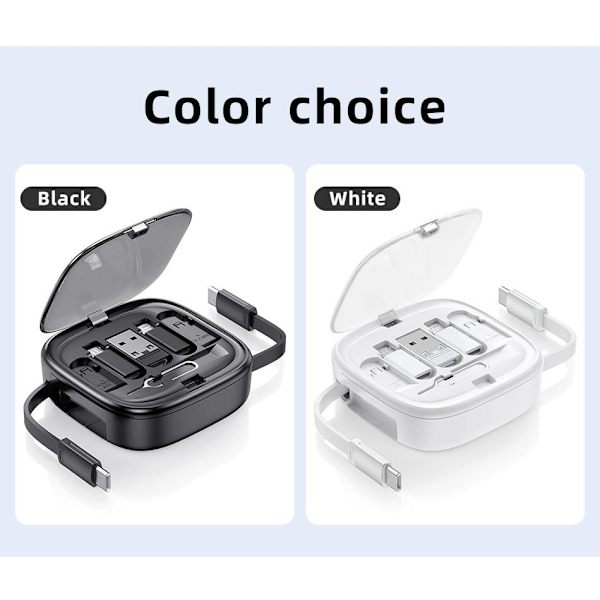 Kabelkits Bærbar Adapter Udtrækkelig Kabelopbevaringsboks Med Micro/Type-C/Usb/Apple Interface (Lilla)