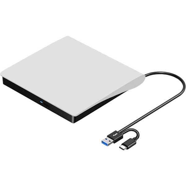 Ulkoinen CD DVD +/-RW -asema USB 3.0 & USB-C Kannettava CD/DVD ROM -soitin poltinlukija (valkoinen)