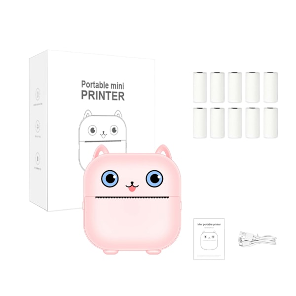 Bærbar Bluetooth Termisk Printer X15 Pink + 10 Ruller Termisk Papir