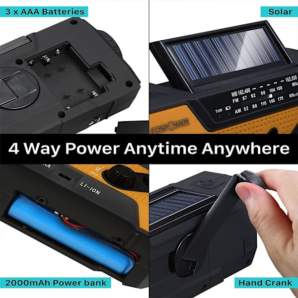 Solradio, Vevradio AM/FM Väderradio med Portabel 2000mAh Powerbank