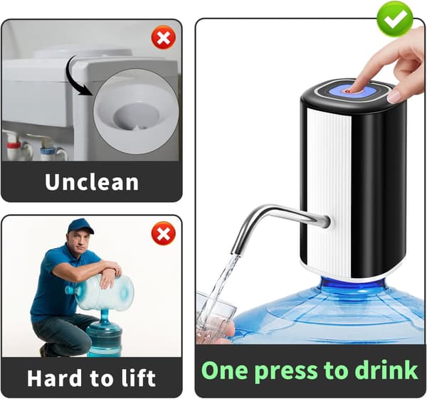 5 Gallon Vattenflaskpump USB Elektrisk Dricksvattendispenser för Hem Kök Kontor svart