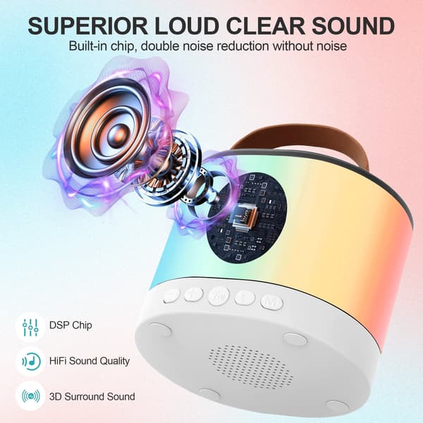 Mini Karaoke Maskine til Børn, Bluetooth højttaler, med 2 mikrofoner (Beige)
