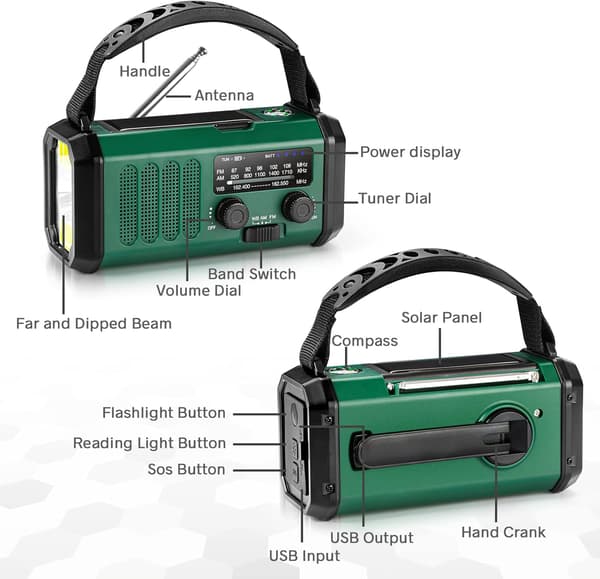Radio aurinkokennolla, 10000mah virrantuotannolla ja taskulampulla