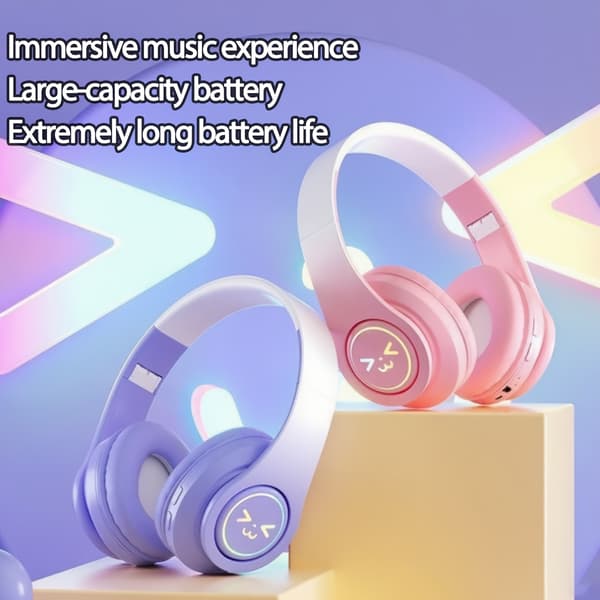 Bluetooth-øretelefoner, børnehovedtelefoner med lysende trådløst design (pink)