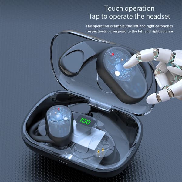 Ægte trådløse Bluetooth-hovedtelefoner OWS Rotary Speaker Hifi Sort