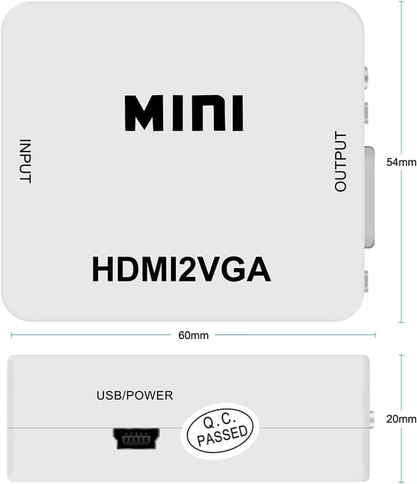 HDMI til 2VGA konverter, 1080P videoadapter Hvid