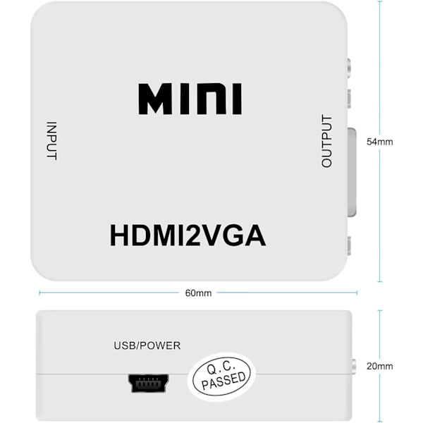 HDMI till 2VGA-omvandlare, 1080P videoadapter Vit