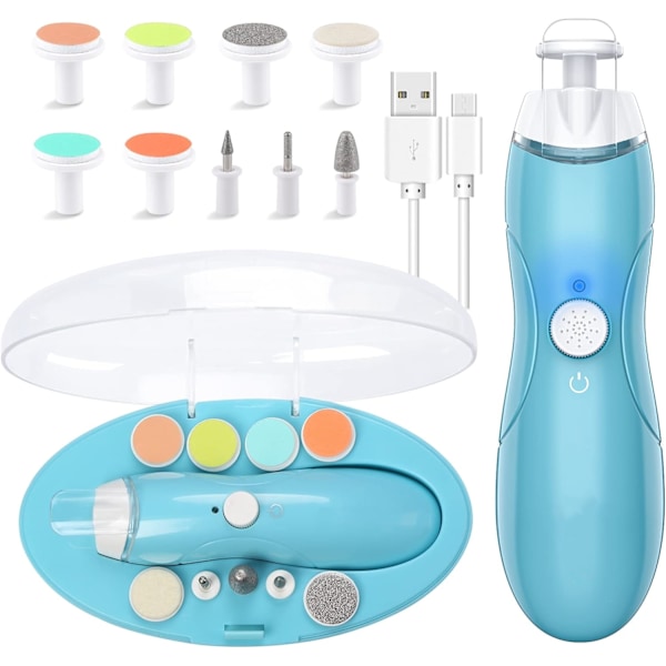USB Elektrisk Nageltrimmer för Spädbarn Nagelvård Set blå