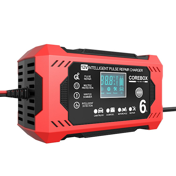 Smart batterilader 12V 6A autoreparasjon, for blybatterier