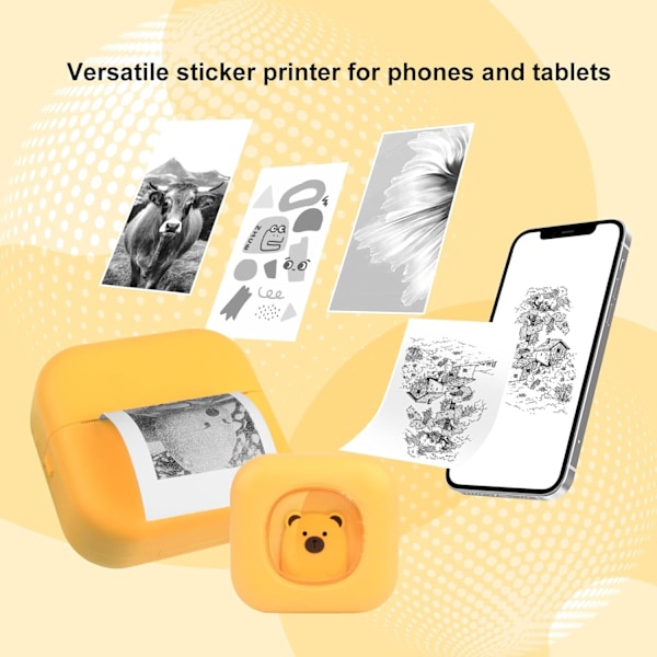 X7 Bærbar Bluetooth Termisk Printer Mobilprinter Med 3 Ruller Termisk Papir Gul