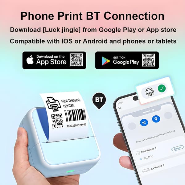 Bluetooth-lämpötulostin, tarratulostin ja 5 rullaa tarrarullia (keltainen)