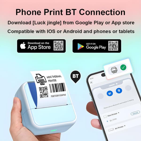 Bluetooth termisk printer, etiketprinter med 5 ruller etiketpapir (gul)