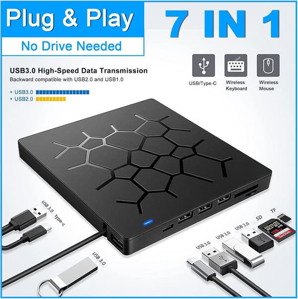 Ekstern DVD/CD-brenner 7-i-1 USB optisk diskleser