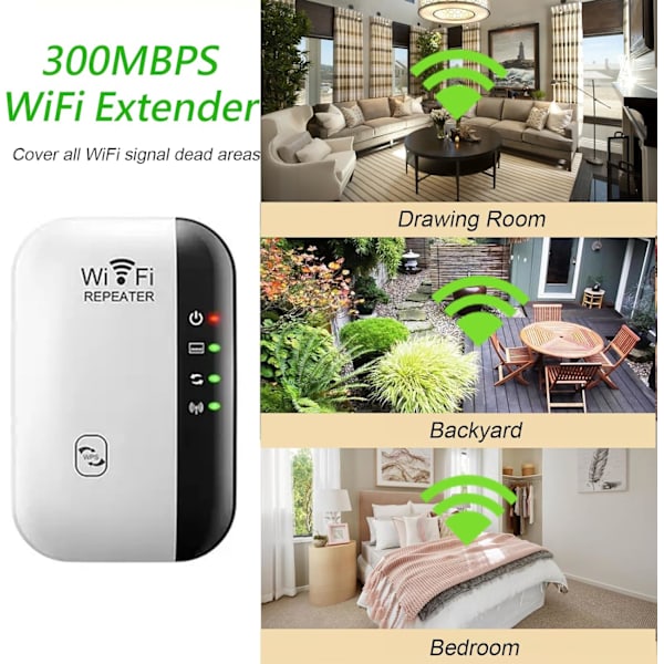 wifi extender, Trådløs wifi signalforstærker 300MMbps Internet booster (sort)