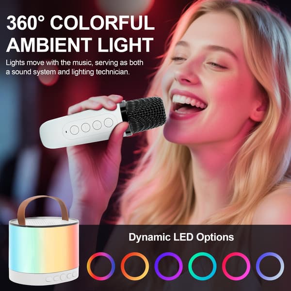 Mini Karaoke-maskin för barn, Bluetooth-högtalare, med 2 mikrofoner (Beige)