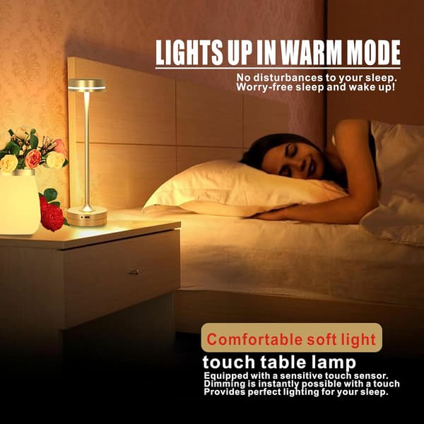 Berøringssensor Kontroll Metall LED Skrivebordslampe USB Oppladbar Bordlampe 3 lysmoduser gull