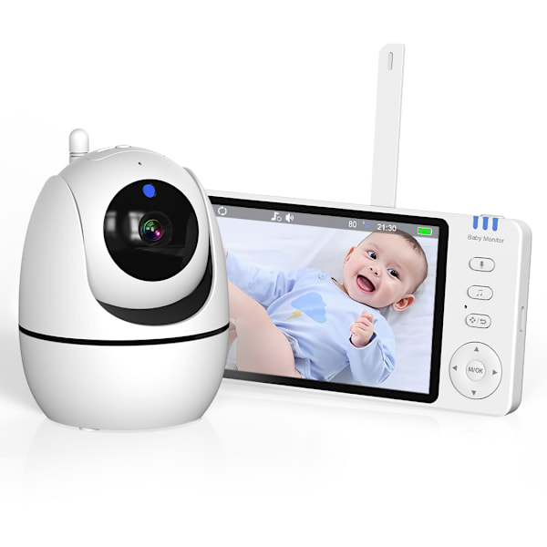 AMB501 Babyalarm 5 Tommer Skærm HD Video Med Infrarød Nattesyn Tovejs Intercom og Temperaturdetektion