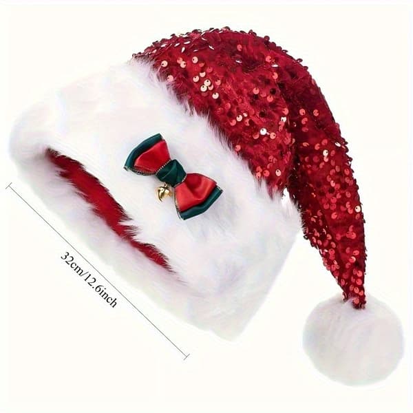 Julehat, Unisex Sløjfe Julehat, Plys Julehat (rød)