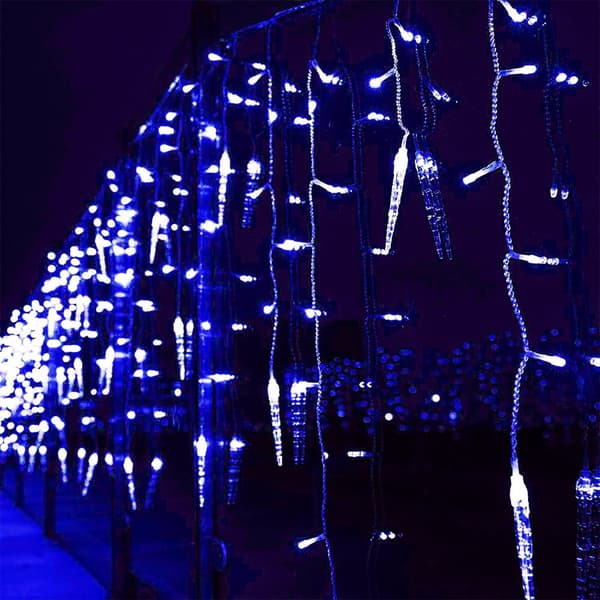 Julelys, LED lyskæde, 8 tilstande istapslys (3,5M blåt lys)