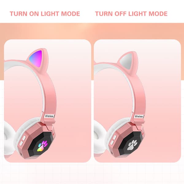Bluetooth-hörlurar, barnhörlurar, lysande katthörlurar (rosa)