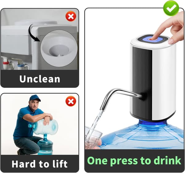5 Gallon Vattenflaskpump USB Elektrisk Dricksvattendispenser för Hem Kök Kontor Vit