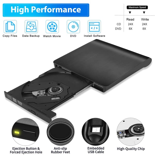 Ekstern CD DVD-stasjon USB 3.0 Bærbar Brenner