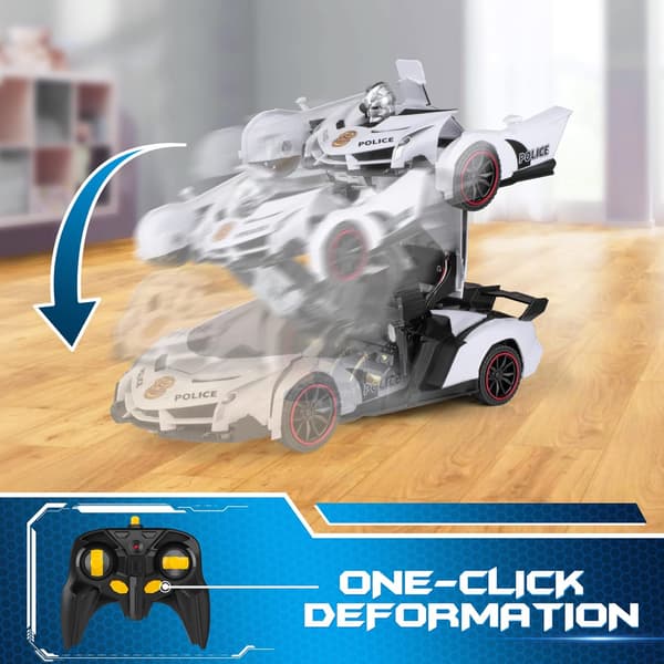 Fjernkontroll Transformerende Bil Robot Geststyrt Billeke med Lys og Musikk (Bugatti-blå)