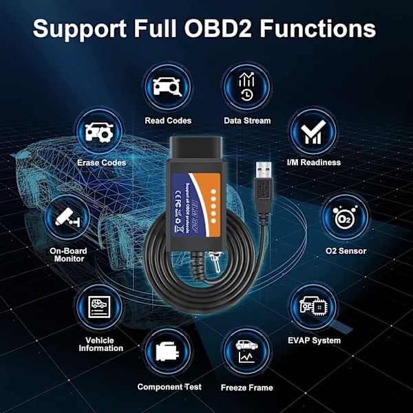 ELM327 USB V1.5 OBD2 Auton Diagnostiikkaskanneri OBDII Liitäntä Tietokonepohjainen Auton Diagnostiikkatyökalu
