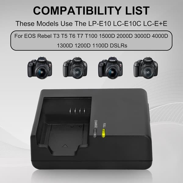 Lader for Canon 1100D 1200D X80 T6 LP-E10/LC-E10C Batteri