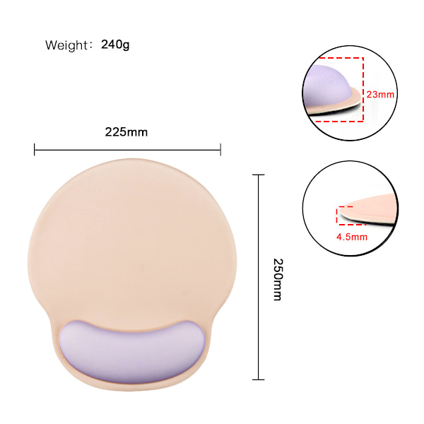 Ergonomisk musmatta med gelhandledsstöd (rosa/grön)