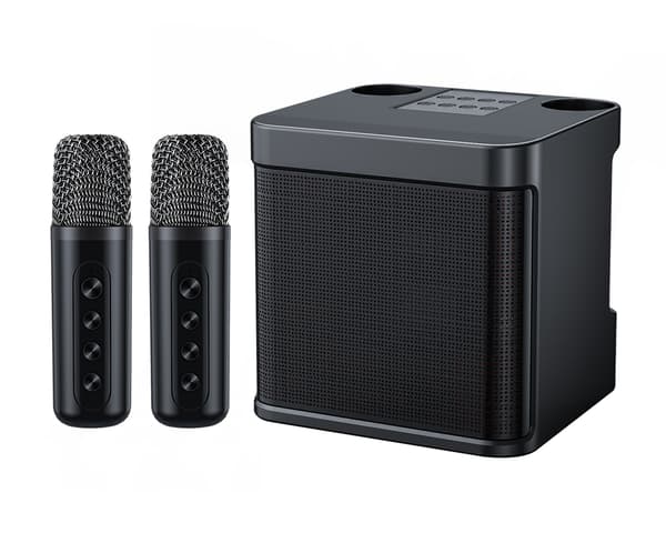 Mini Karaoke -laite lapsille, Bluetooth-kaiutin 2 mikrofonilla (musta)