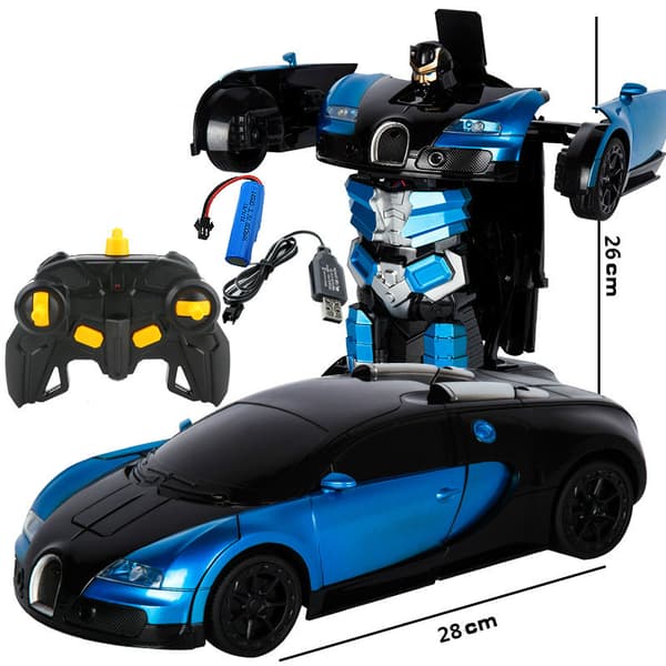 Fjernkontroll Transformerende Bil Robot Geststyrt Billeke med Lys og Musikk (Bugatti-blå)