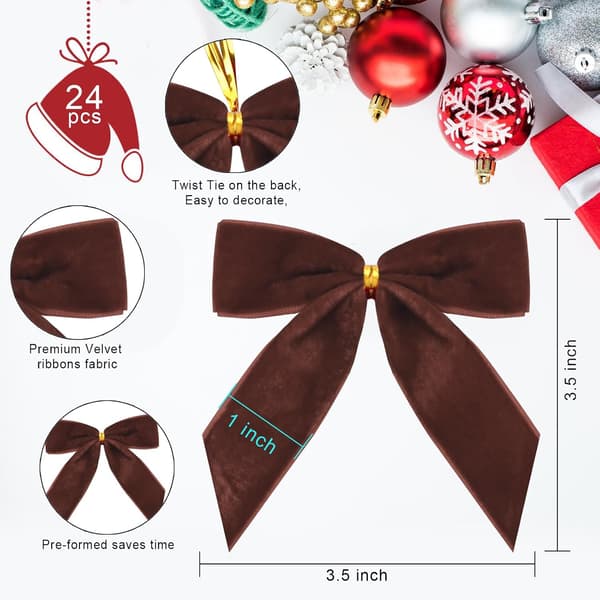 24 st dekorativa rosetter, mörkbruna julgransrosetter Dark brown